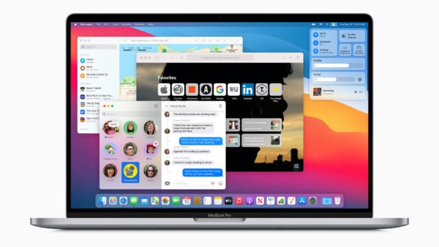 MacBook Pro с macOS Big Sur – Messages, Safari, Maps и Control Center на новия работен плот