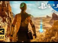 Кадър от игра с героиня сред пустинни скали, логото на PS5 и надпис 4K HDR