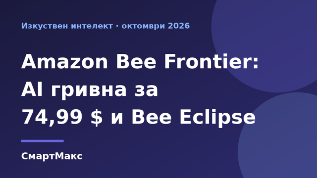 Илюстрация с надпис Amazon Bee Frontier – AI гривна за 74,99 долара и Bee Eclipse