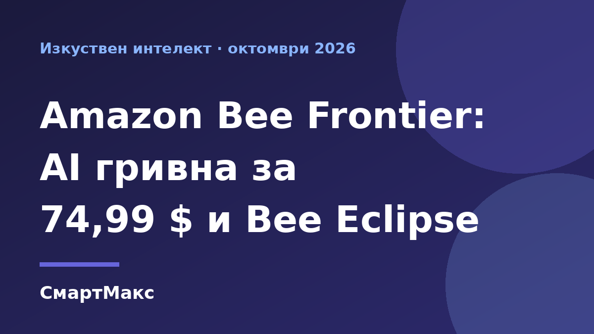 Илюстрация с надпис Amazon Bee Frontier – AI гривна за 74,99 долара и Bee Eclipse
