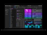 Logic Pro на MacBook Pro с отворения панел на новия AI асистент от Apple Creator Studio