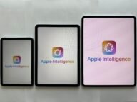 Логото на Apple Intelligence на три iPad с различни размери – Apple Intelligence в Китай