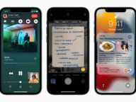 Три iPhone 12 Pro с екрани на iOS 15