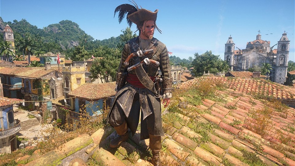 Едуард Кенуей на покривите на карибски град в Assassin's Creed Black Flag Resynced