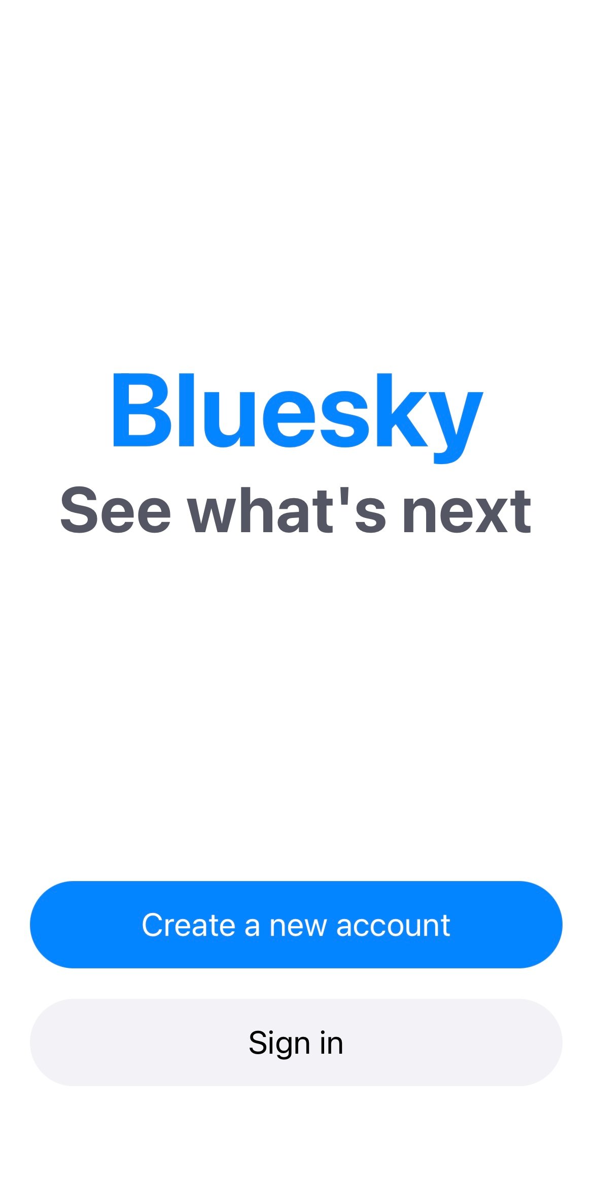 Екранът за вход в приложението на Bluesky за iOS