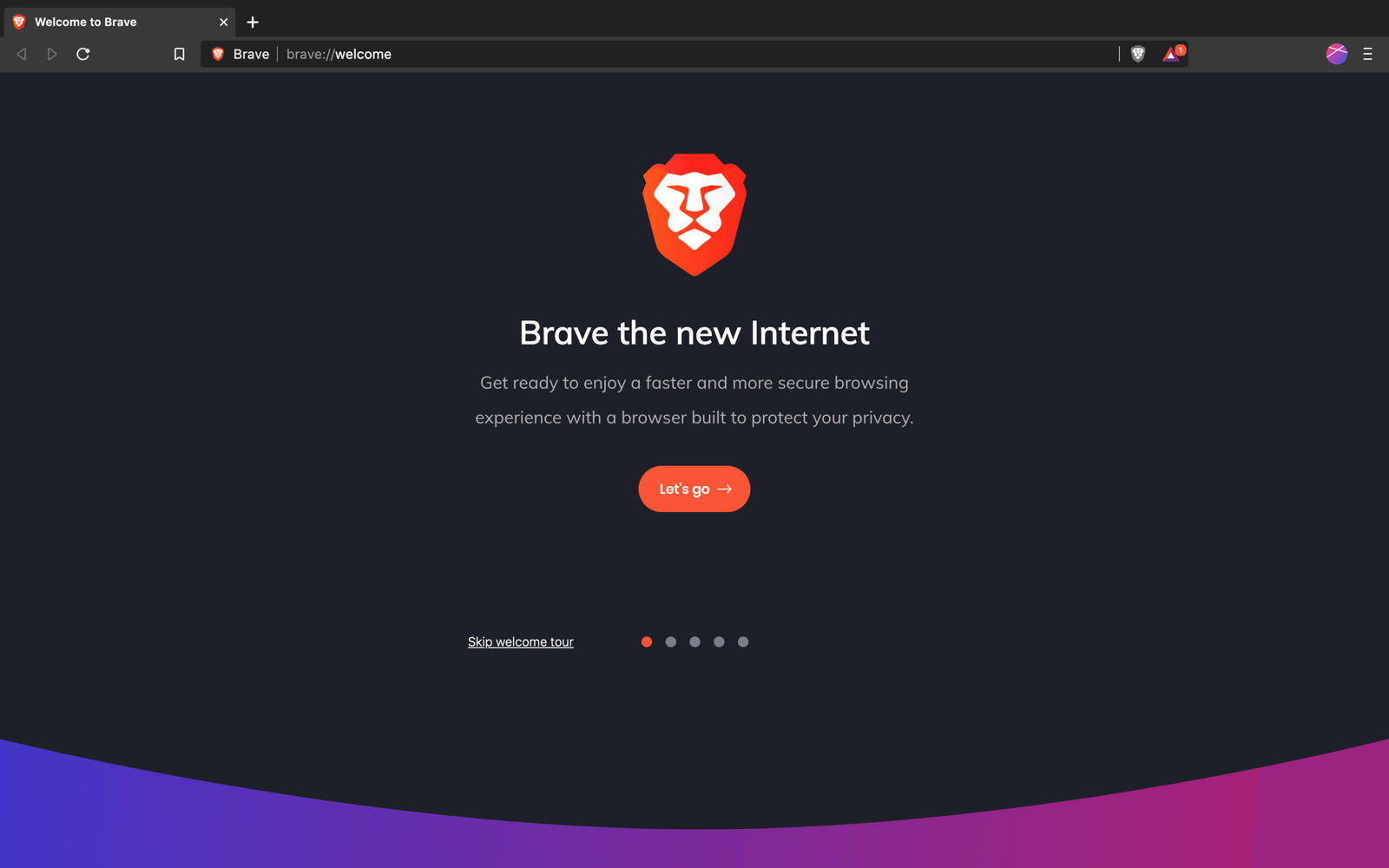 Началната страница на браузъра Brave