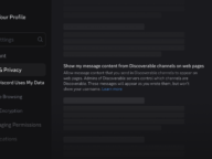 Настройката в Discord „Data & Privacy“, която решава дали съобщенията ви стигат до Google търсене