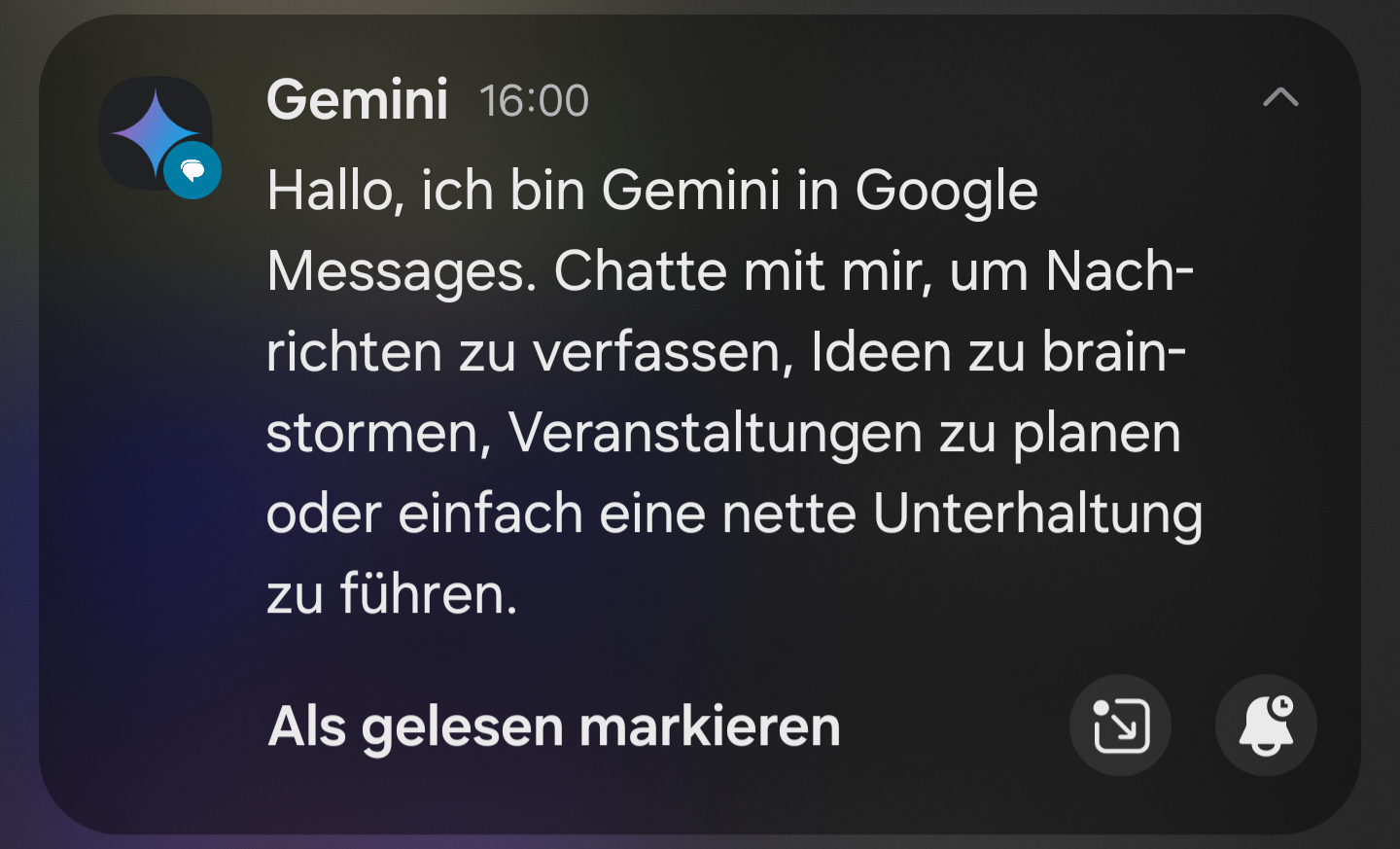Известие от Gemini в приложението Google Messages на Android