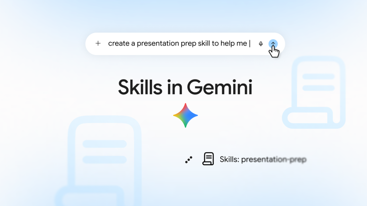 Gemini skills: поле за въвеждане със заявка за създаване на умение за подготовка на презентация