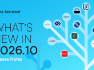 Официалното изображение на Home Assistant за изданието 2026.10 с надпис „What's new in 2026.10“ и логата на нови интеграции