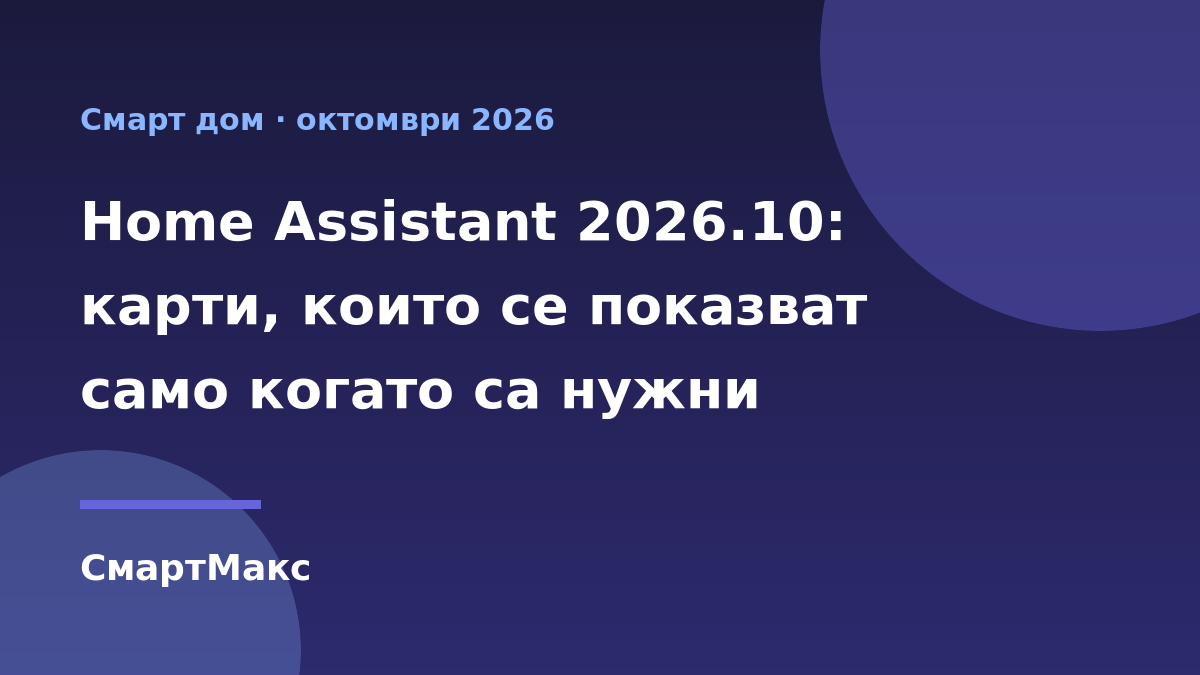 Илюстрация за Home Assistant 2026.10 и картите на таблото, които се показват по условие