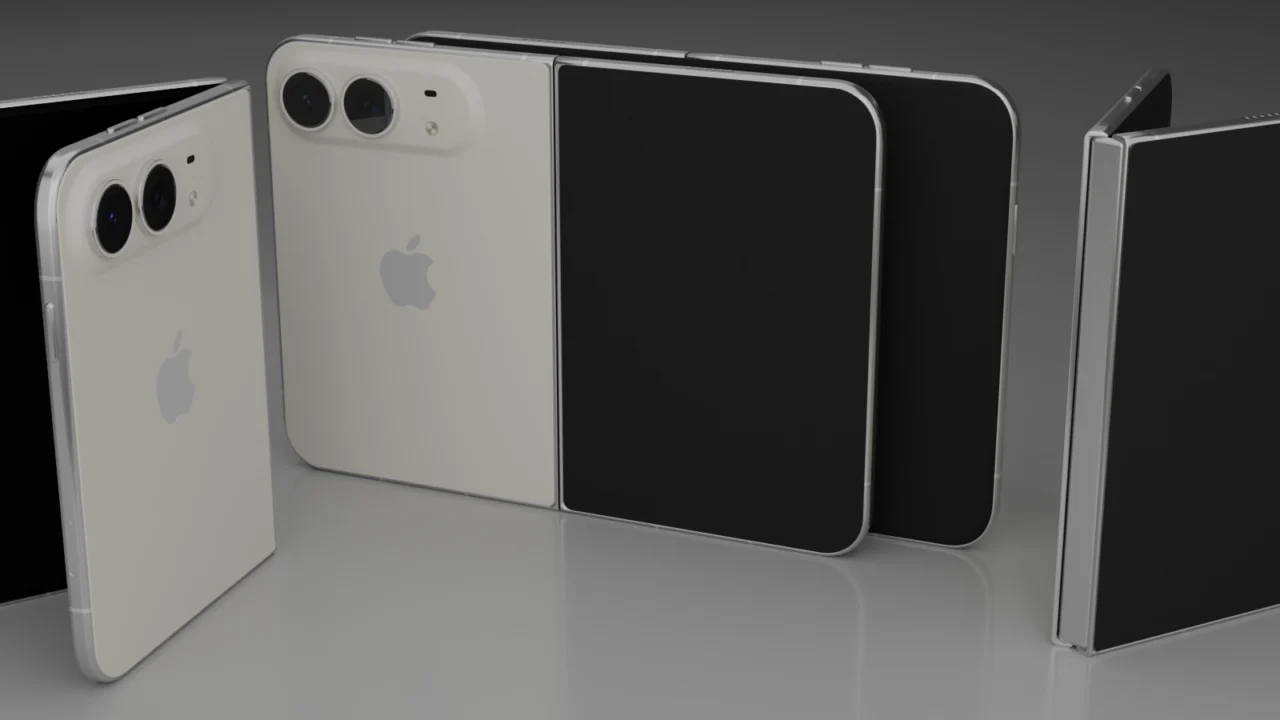 Концептуална 3D визуализация на сгъваем iPhone Duo, за който е предназначен iOS 27.1