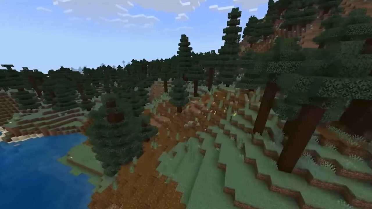 Кадър от Minecraft с тайга и езеро – играта идва на Nintendo Switch 2