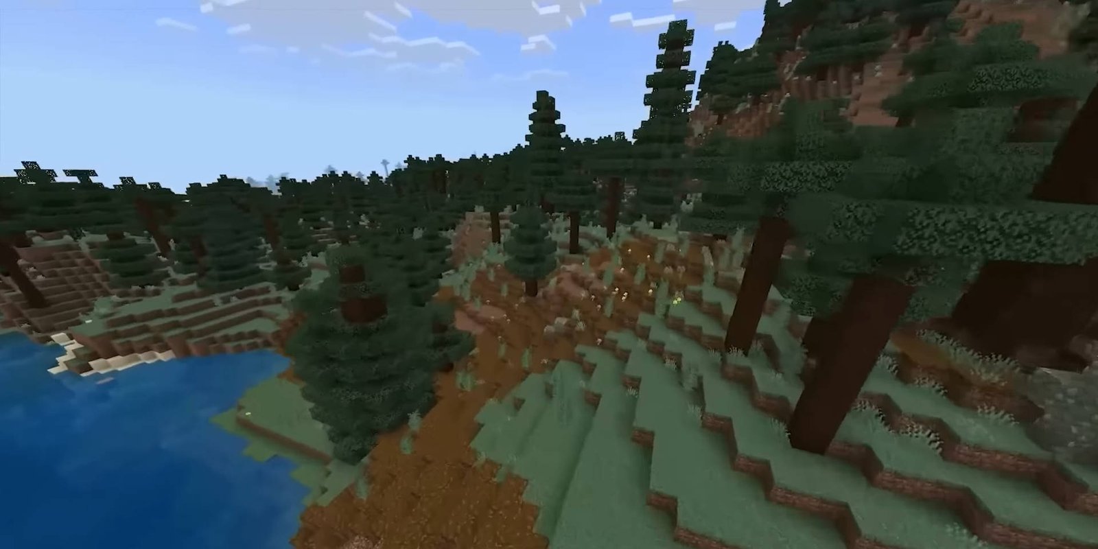 Кадър от Minecraft с тайга и езеро – играта идва на Nintendo Switch 2