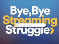 Рекламна графика на Plex с надпис „Bye, Bye Streaming Struggle“ и поле за търсене