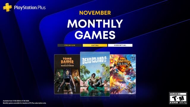 Официалният банер на PlayStation Plus с игрите за ноември 2026: Tomb Raider IV–VI Remastered, Dead Island 2 и Monster Train 2