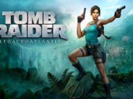 Лара Крофт с два пистолета на фона на водопад в официалния арт на Tomb Raider: Legacy of Atlantis