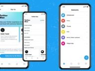Екрани на приложението на Twitter с менюто на абонамента Twitter Blue и бутон за абониране