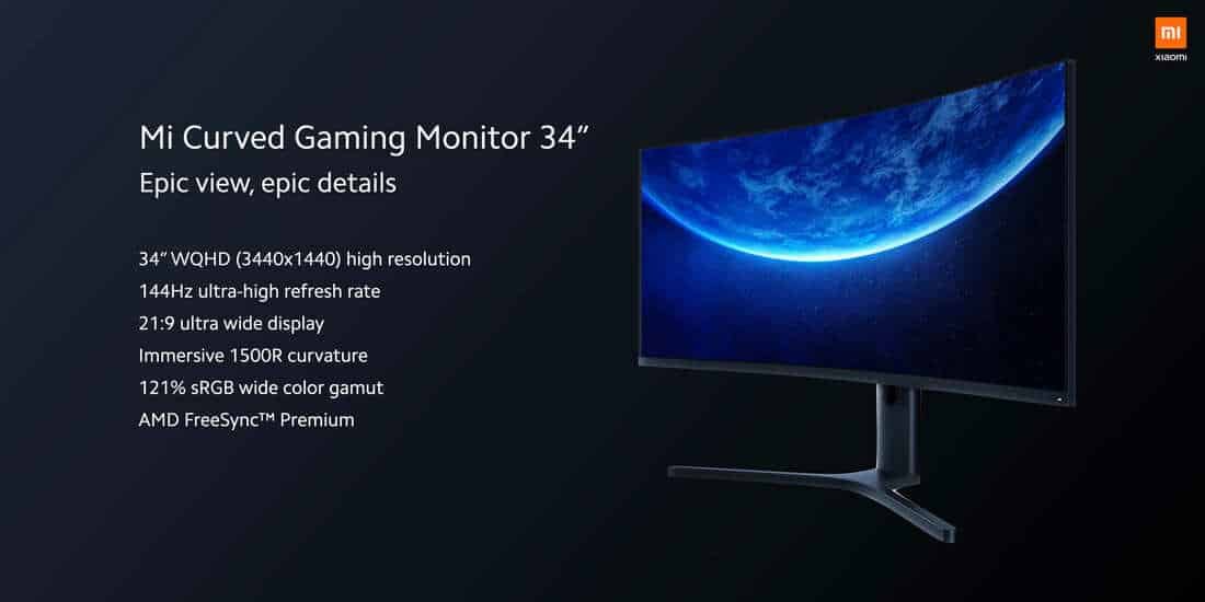 Таблица със спецификациите на монитора Xiaomi Mi Curved Gaming Monitor